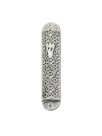 Cut-Out Filigree Silver Mezuzah Cover , For 7cm Scrolls , Israeli Juda