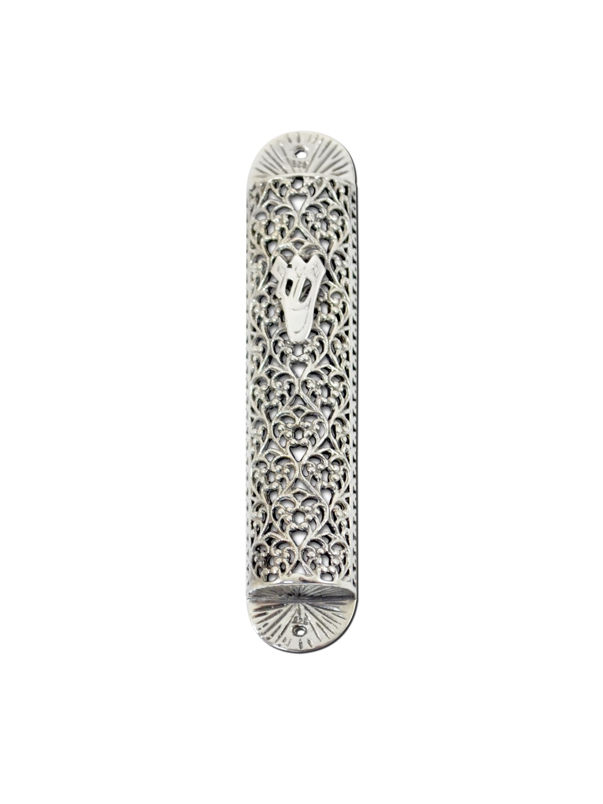 Cut-Out Filigree Silver Mezuzah Cover , For 7cm Scrolls , Israeli Juda