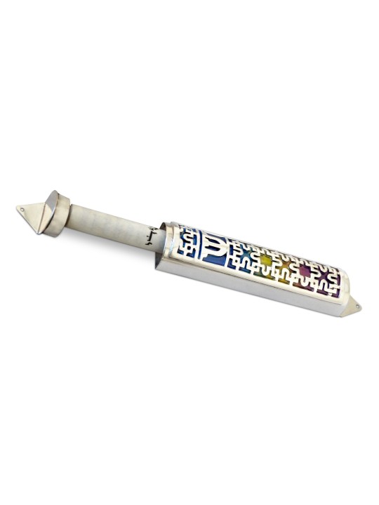 Étui Mezuzah coloré moderne en argent sterling, Avi Nadav Mezuzah
