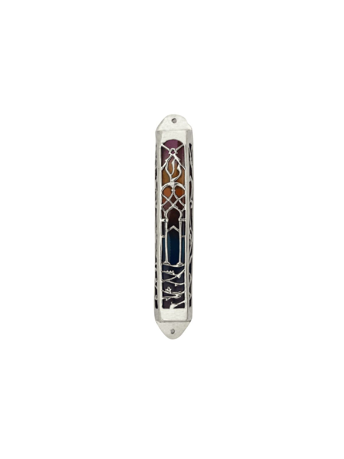 Silver Colorful Mezuzah Case with Cold Enamel , For 7cm Scrolls , Isra