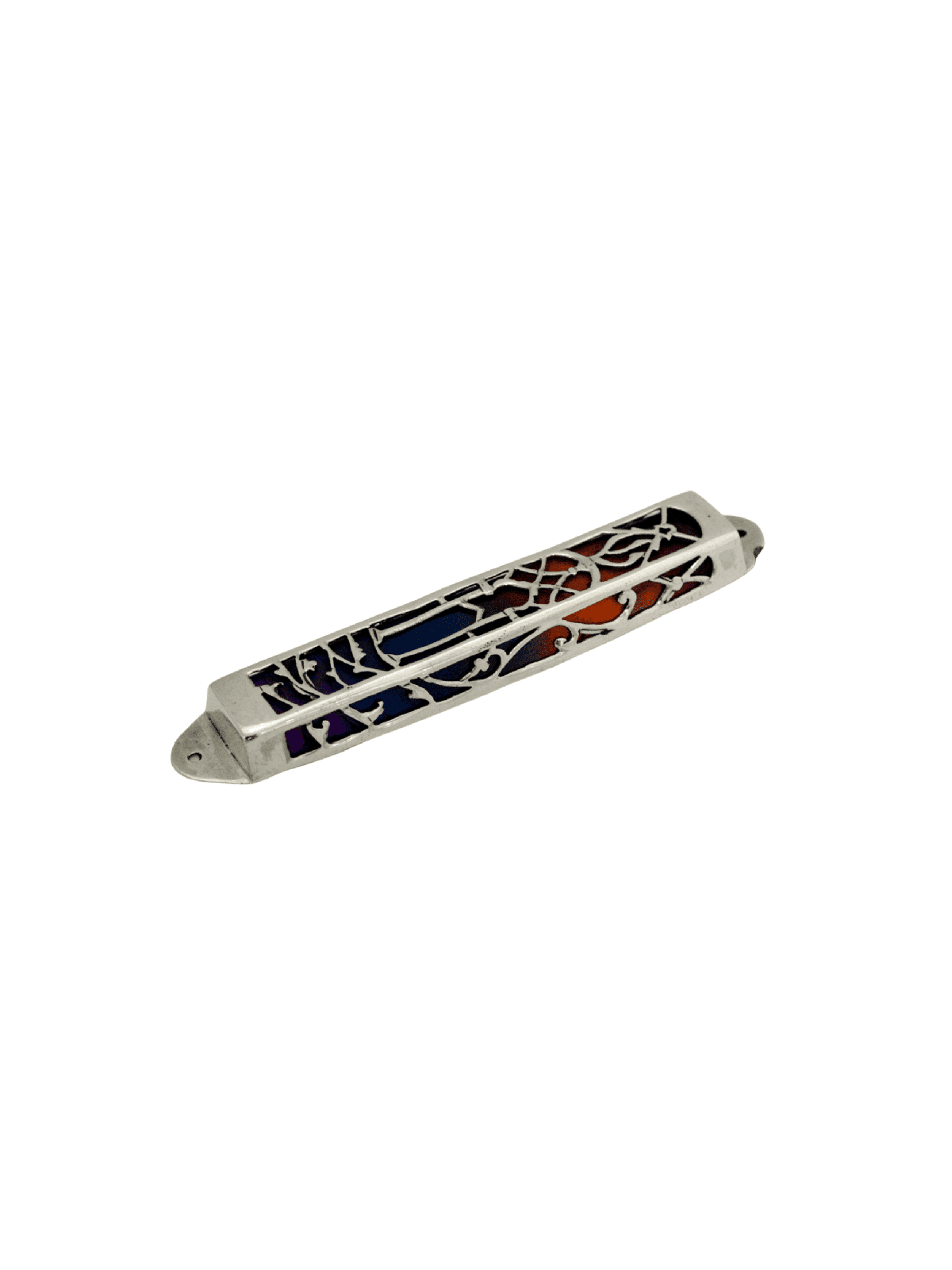 Silver Colorful Mezuzah Case with Cold Enamel , For 7cm Scrolls , Isra