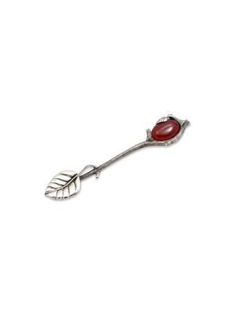 Cuillère nature en argent sterling avec pierre de cornaline, naissance et Brit M