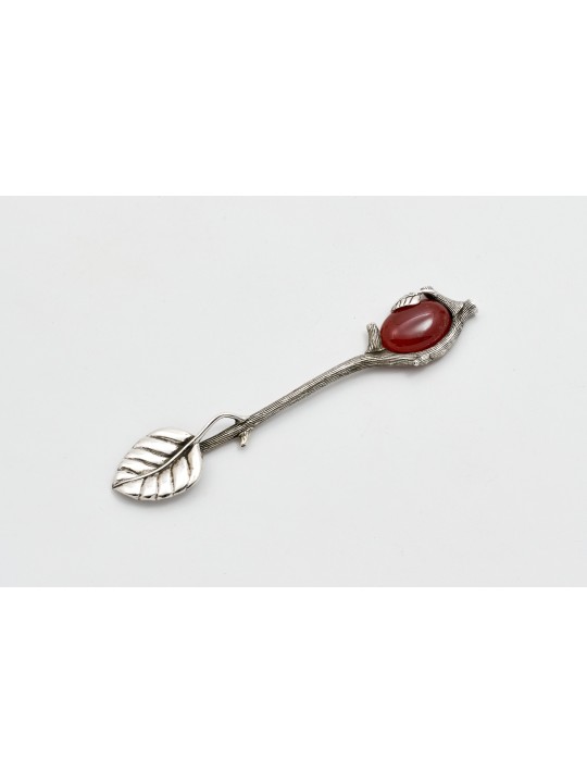 Sterling Silver Nature Spoon with Carnelian Stone , Birth &amp; Brit M