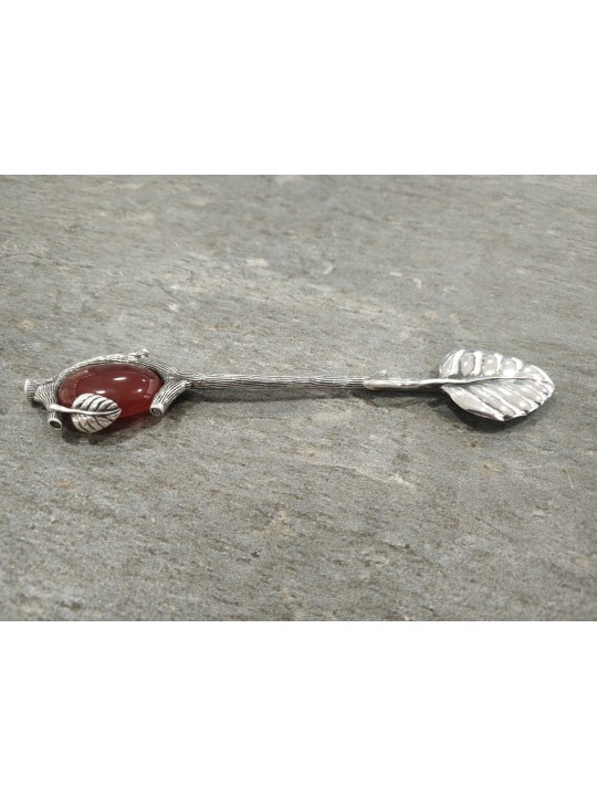 Sterling Silver Nature Spoon with Carnelian Stone , Birth &amp; Brit M