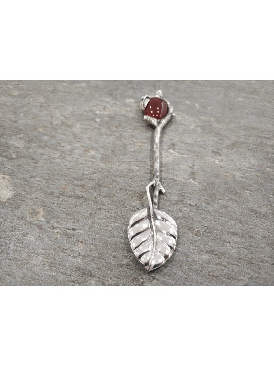 Sterling Silver Nature Spoon with Carnelian Stone , Birth &amp; Brit M