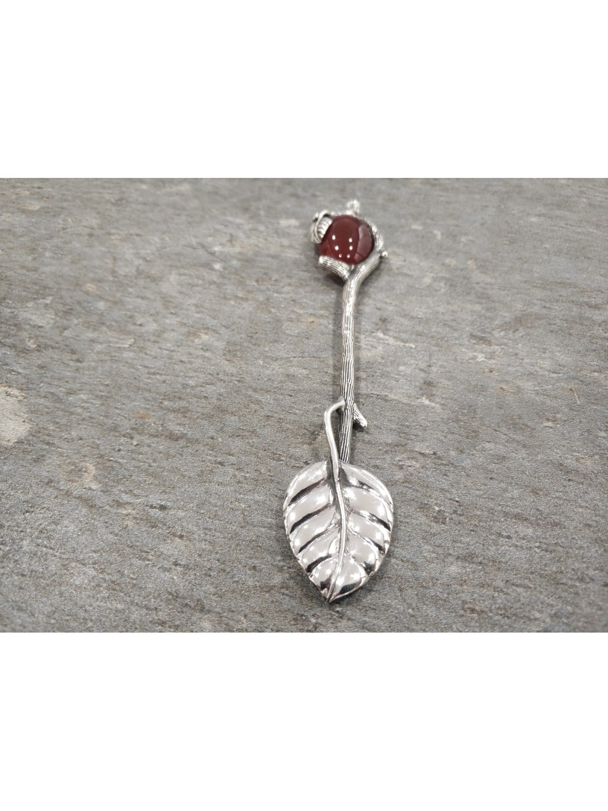 Sterling Silver Nature Spoon with Carnelian Stone , Birth &amp; Brit M