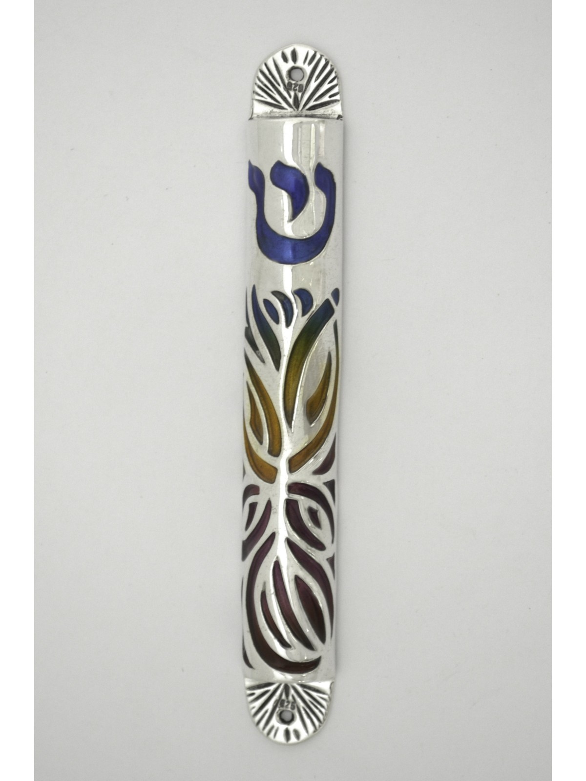 Unique Sterling Silver Colorful Mezuzah Case , For 7cm Scrolls , Israe