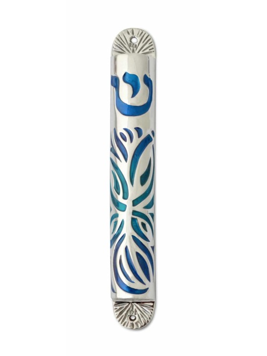 Unique Sterling Silver Colorful Mezuzah Case , For 7cm Scrolls , Israe