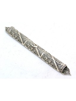 Grand et classique étui Mezuah en filigrane d’argent, grandes mezuzas, Israël