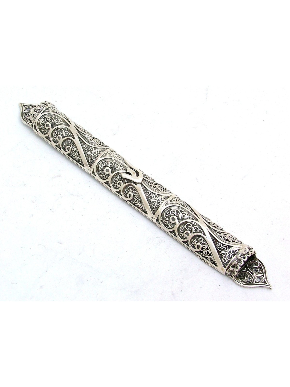 Grand et classique étui Mezuah en filigrane d’argent, grandes mezuzas, Israël