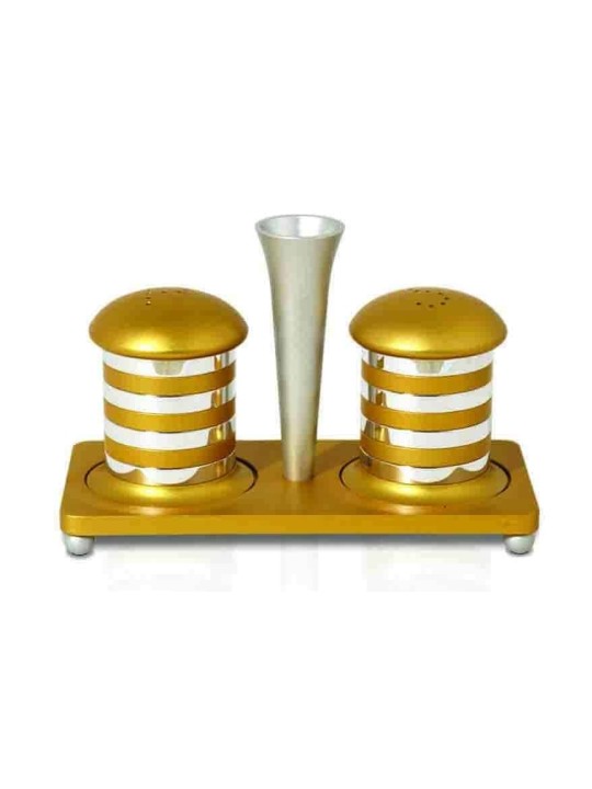 Salt and Pepper Aluminum Tableware with Shiny Ring , Jewish Housewarmi