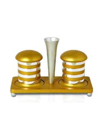 Salt and Pepper Aluminum Tableware with Shiny Ring , Jewish Housewarmi