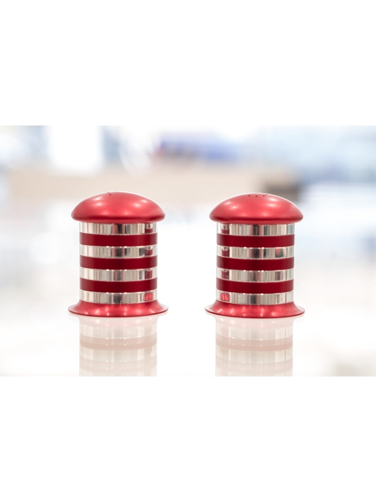 Salt and Pepper Aluminum Tableware with Shiny Ring , Jewish Housewarmi