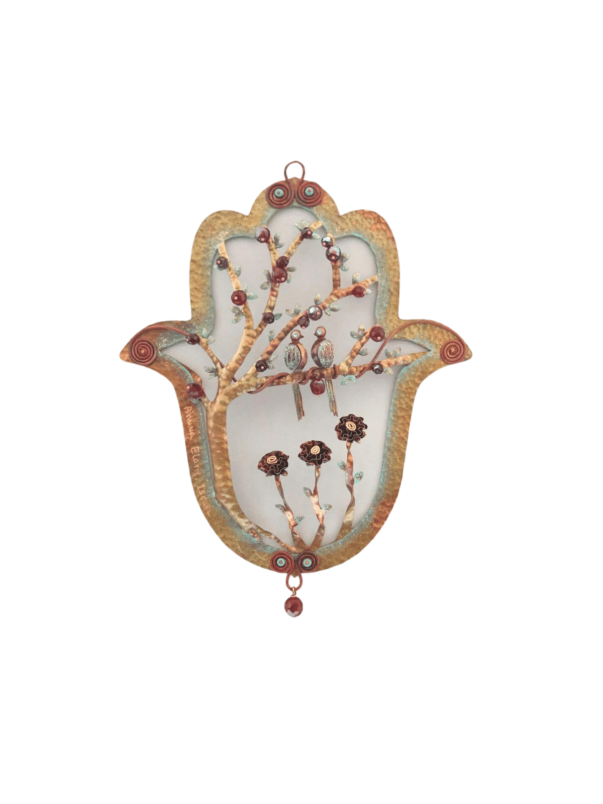 Hamsa coloré creux unique avec la décoration d'arbre, Gif de mariage juif