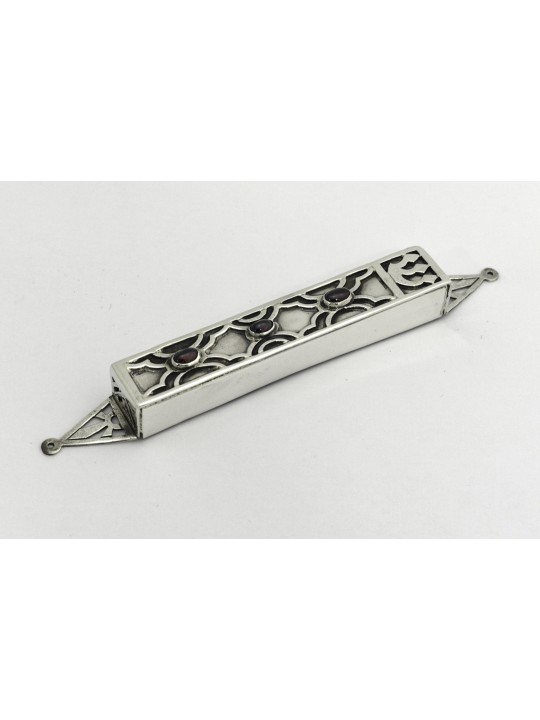 Rectangular Silver Mezuzah Case with Natural Ameth , Avi Nadav Mezuzah