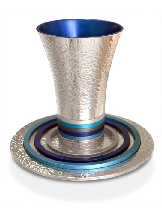 Hammered Kiddush Cup with Colorful Rings , Modern Kiddush Cups , Israe