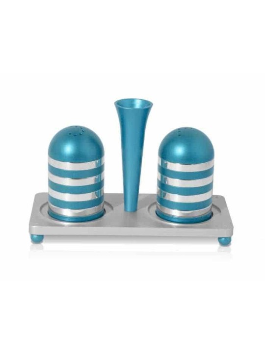 Stylish Aluminum Salt and Pepper with Tray Set , Jewish Housewarming ,