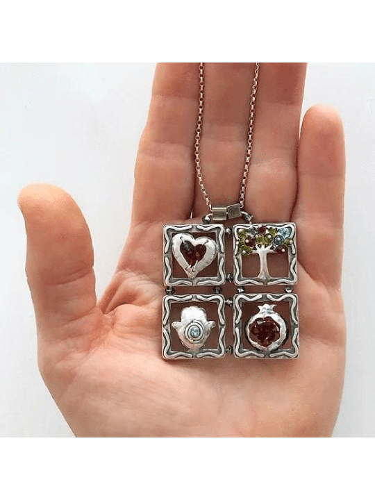 Pendentif en argent de bénédiction Unique de quatre pièces, famille en argent Sterling Ne