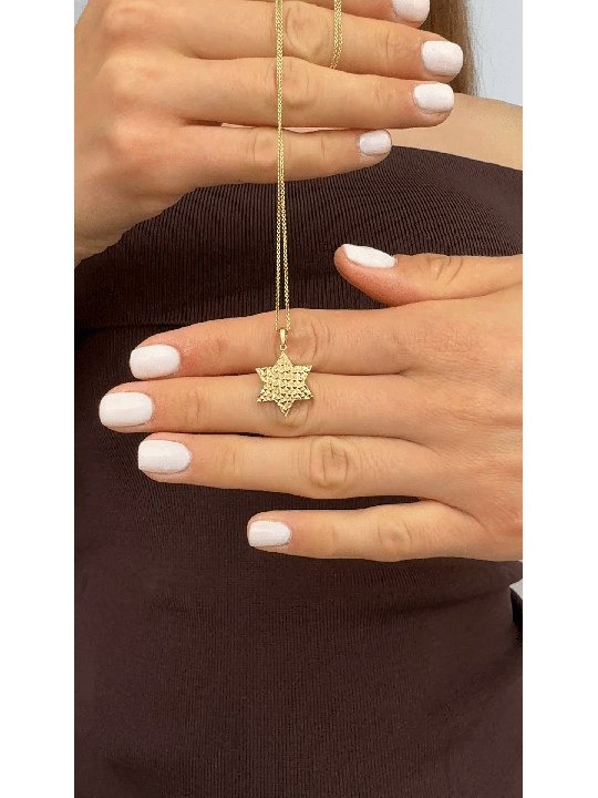 Pendentif étoile de David texturé en or 14 carats de grande taille N , Cadeaux Tu B'Av , I