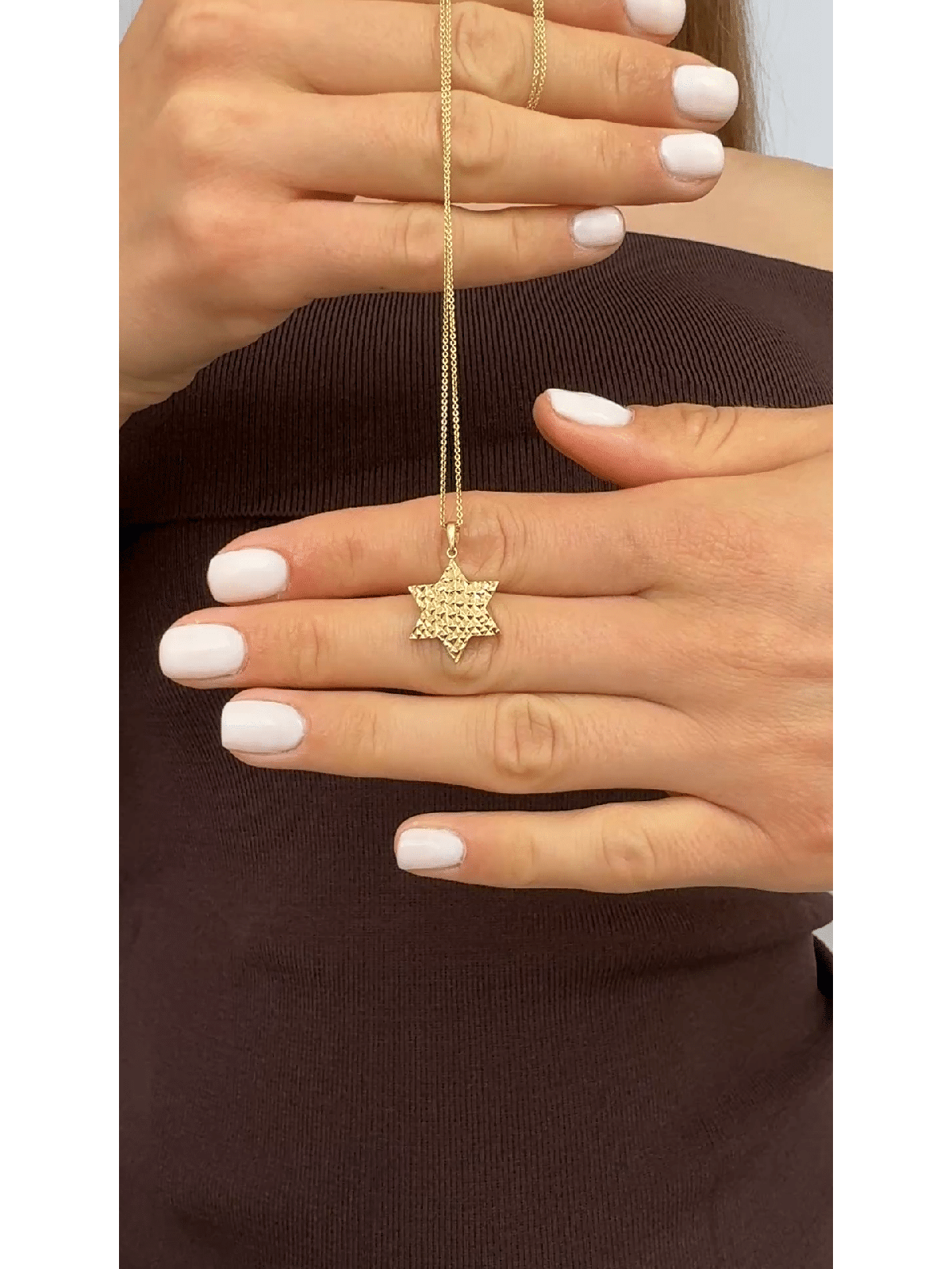 Pendentif étoile de David texturé en or 14 carats de grande taille N , Cadeaux Tu B'Av , I