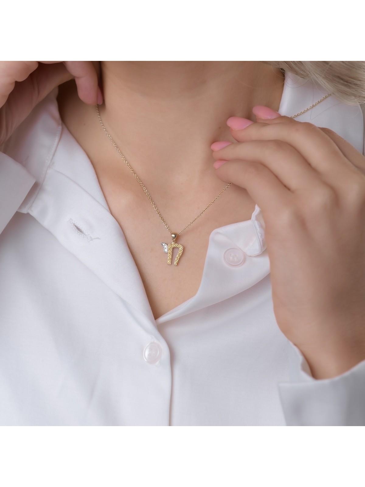 14K Gold and Natural Diamond Filigree Chai Pendant , Tu B'Av Gifts , I