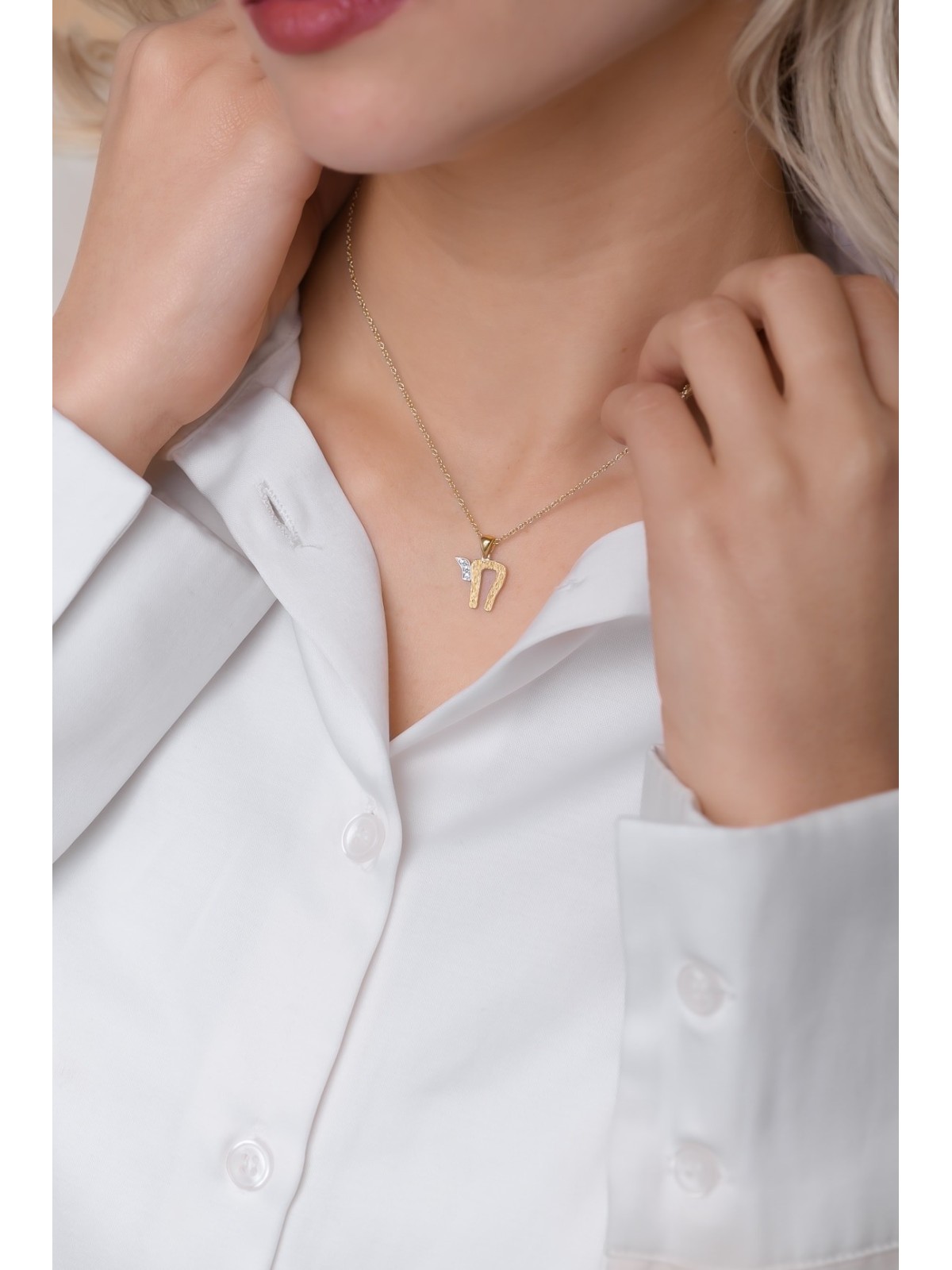 14K Gold Round Shape Chai Pendant with Natural Dia , Tu B'Av Gifts , I
