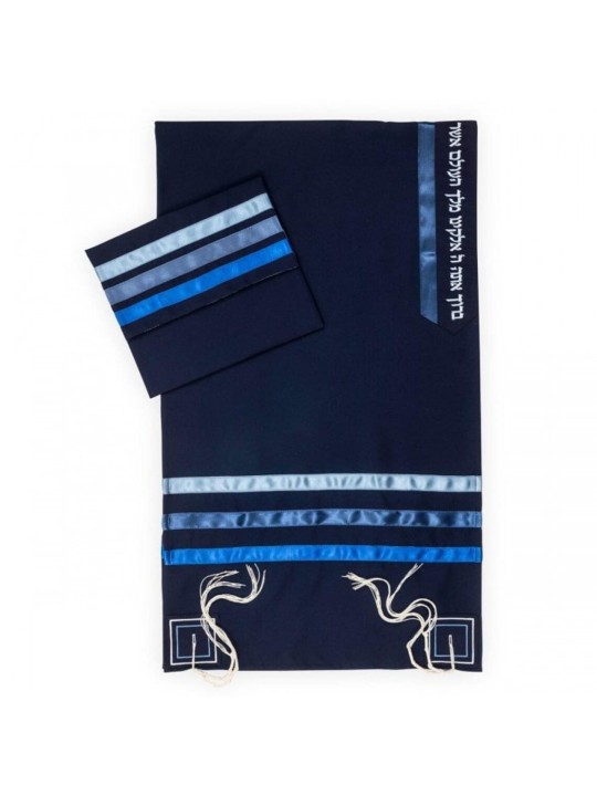 Châle de prière brodé Blue Set, Talit, Judaica israélien