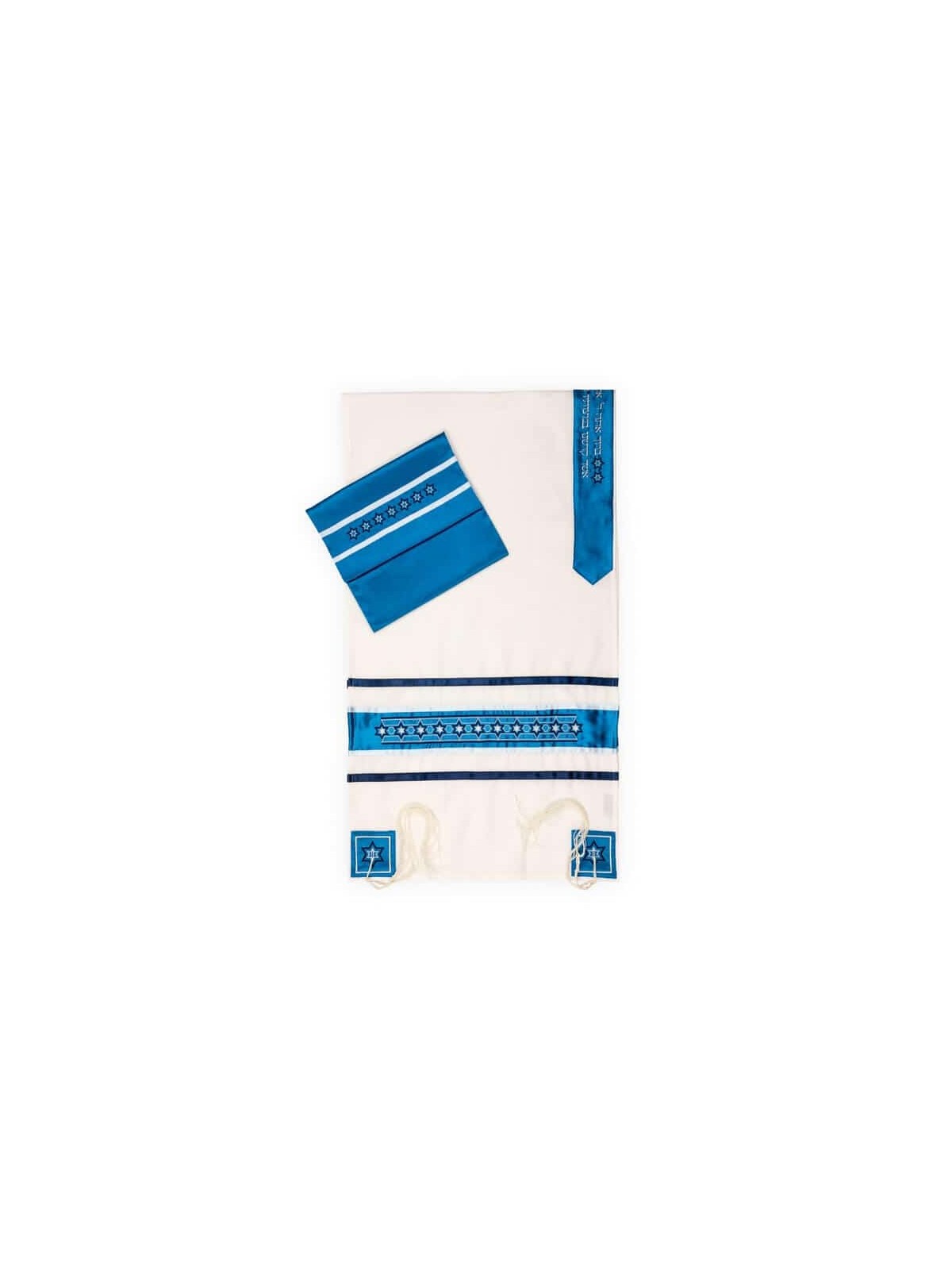 Châle de prière brodé bleu clair, Talit, Judaica israélien
