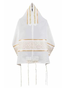 Châle de prière brodé blanc, Talit, Judaica israélien