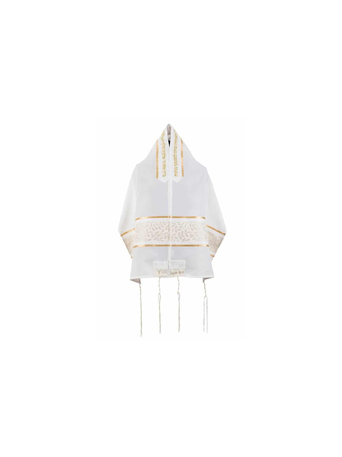 Châle de prière brodé blanc, Talit, Judaica israélien
