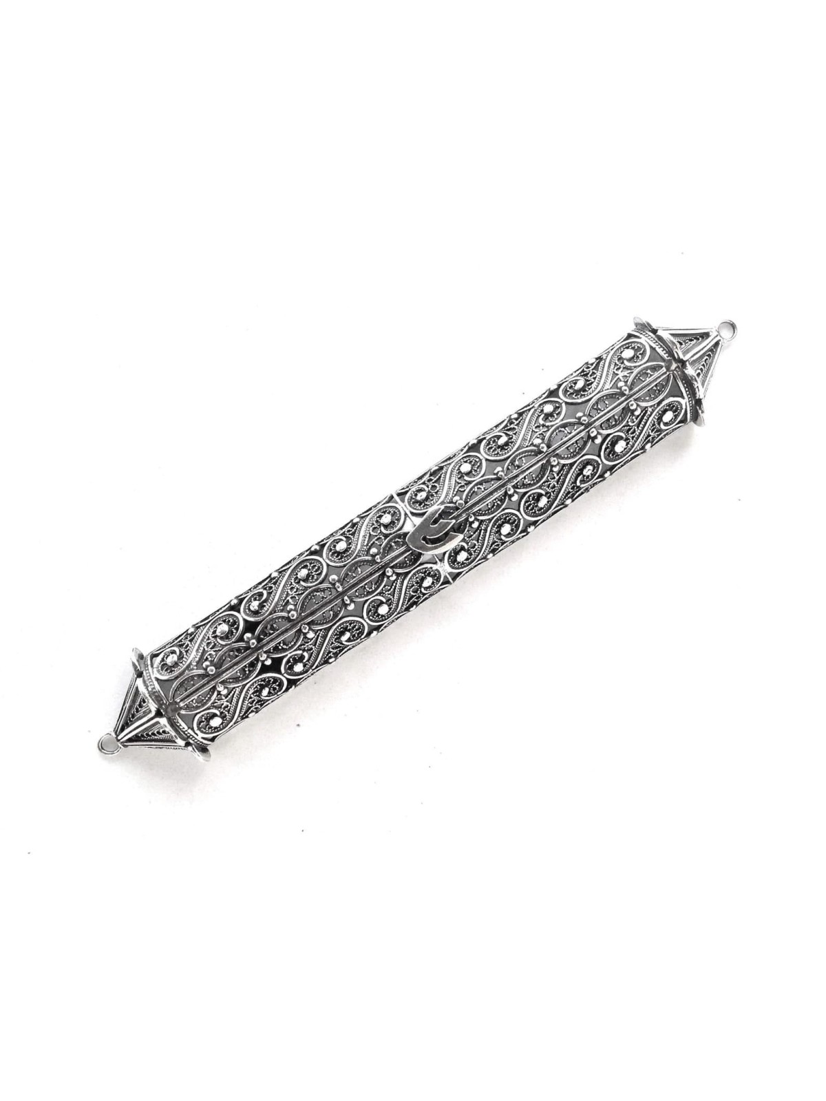 Long Filigree Sterling Silver Mezuzah Case , Grandes Mezuzahs , Israélien