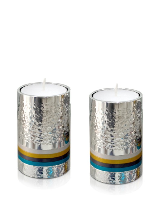 Modern Aluminum Hammered Candlesticks , Shabbat Gifts , Israeli Judaic