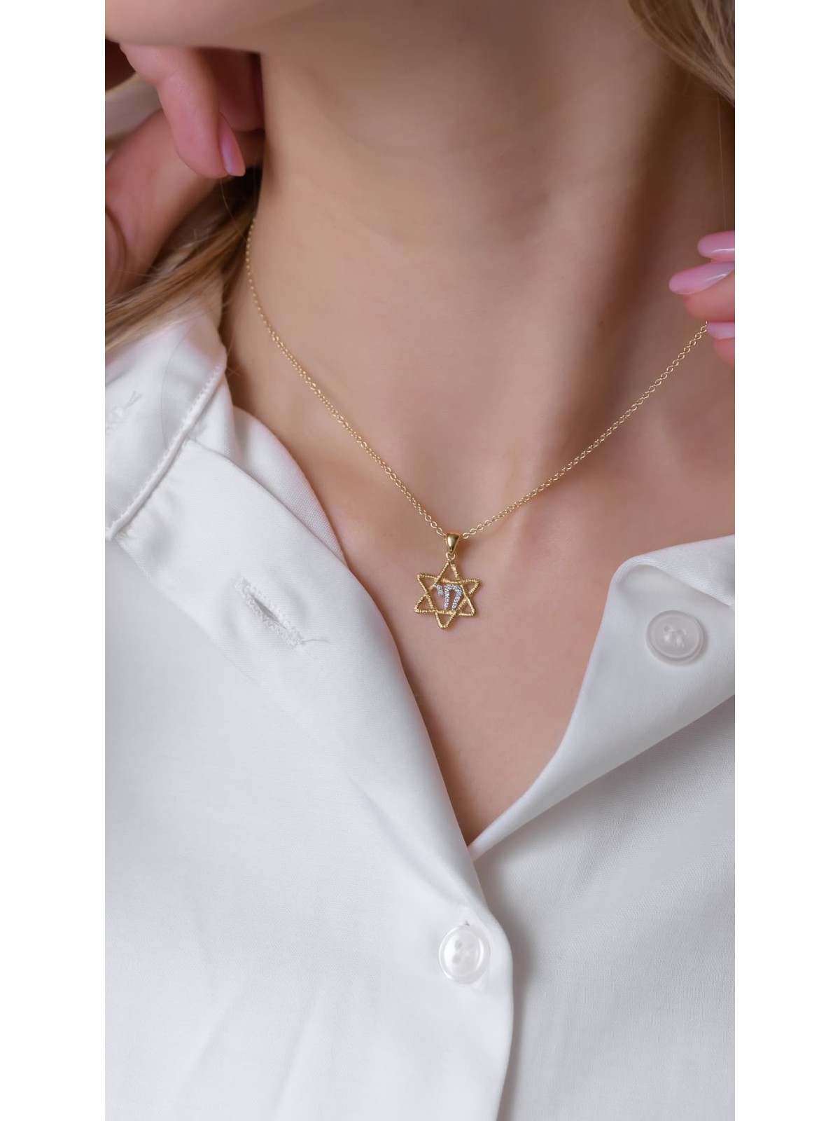 Petite étoile de David en diamant et or avec stylo Chai, cadeaux Tu B'Av, I