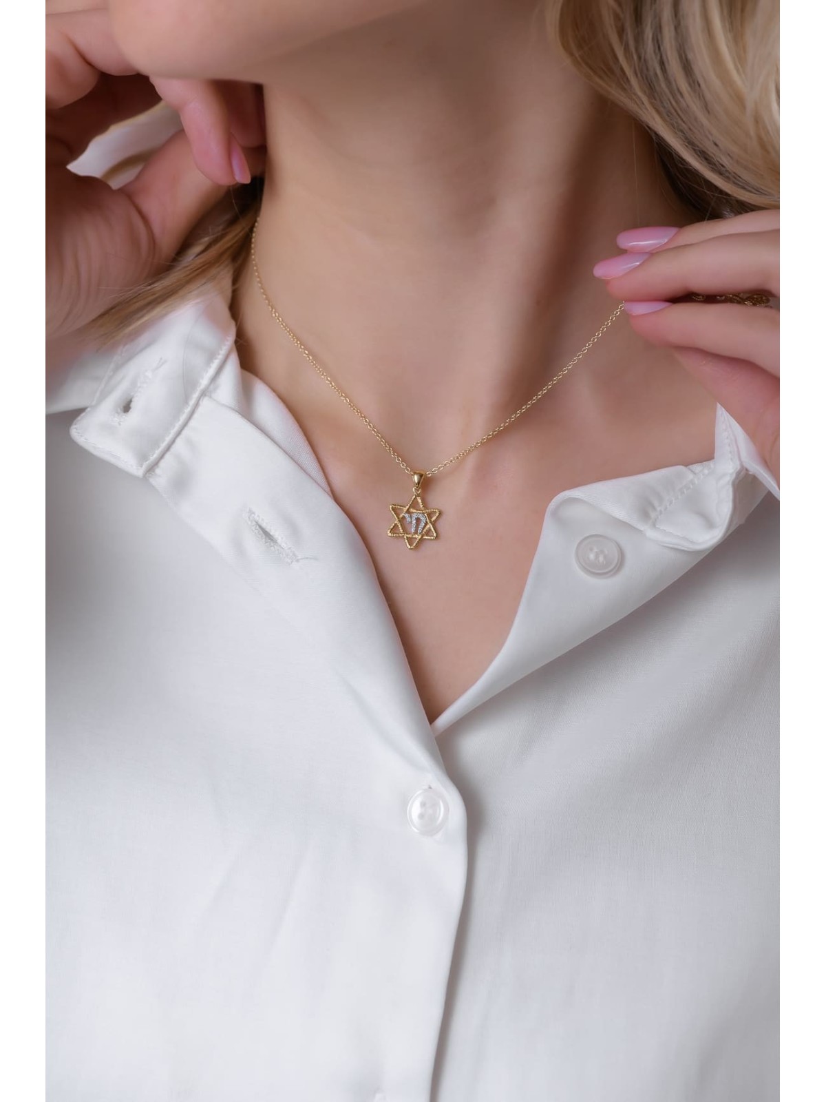 Petite étoile de David en diamant et or avec stylo Chai, cadeaux Tu B'Av, I