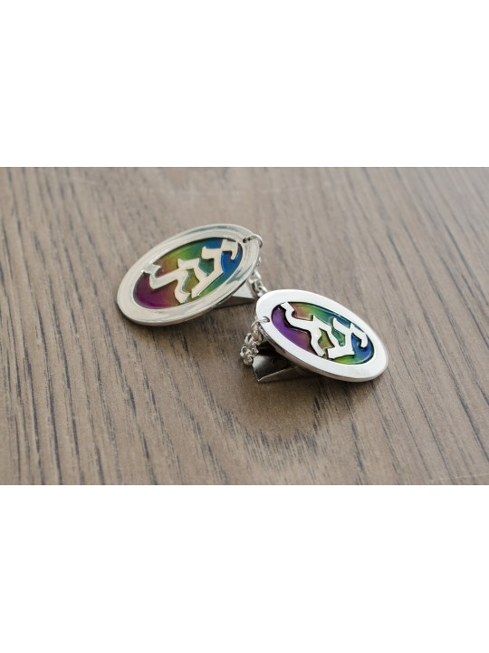 Custom Sterling Silver Colorful Tallit Clips , Tallit Clips , Israeli