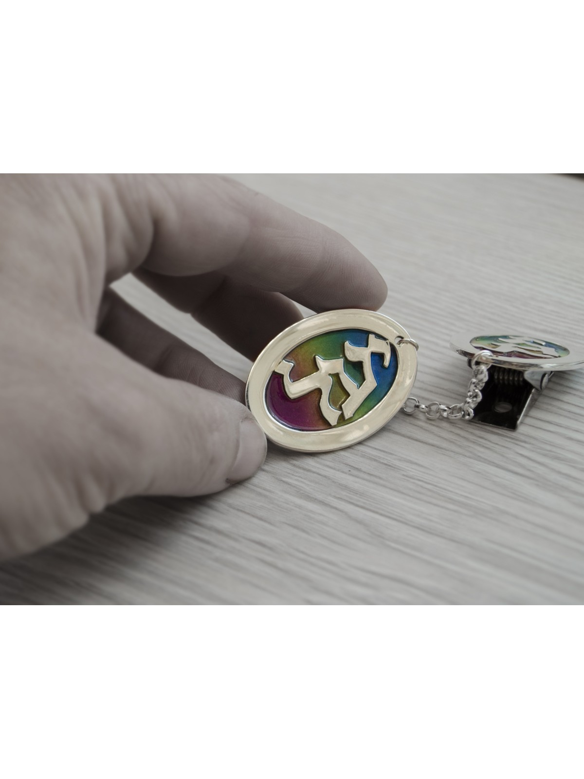 Custom Sterling Silver Colorful Tallit Clips , Tallit Clips , Israeli