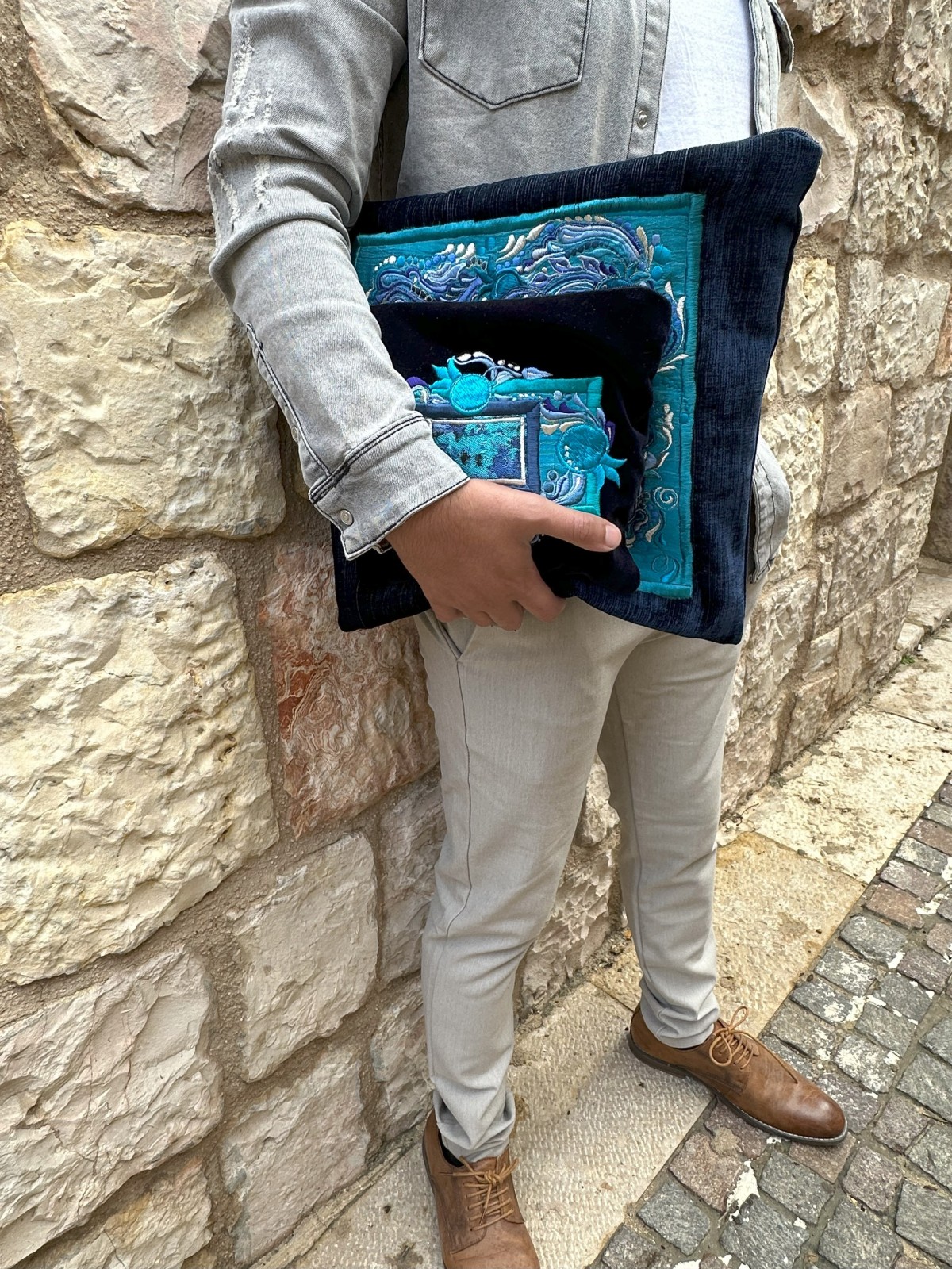 Unique Embroidered Turquoise Pomegranates Tallis & , Tallit and Tefill