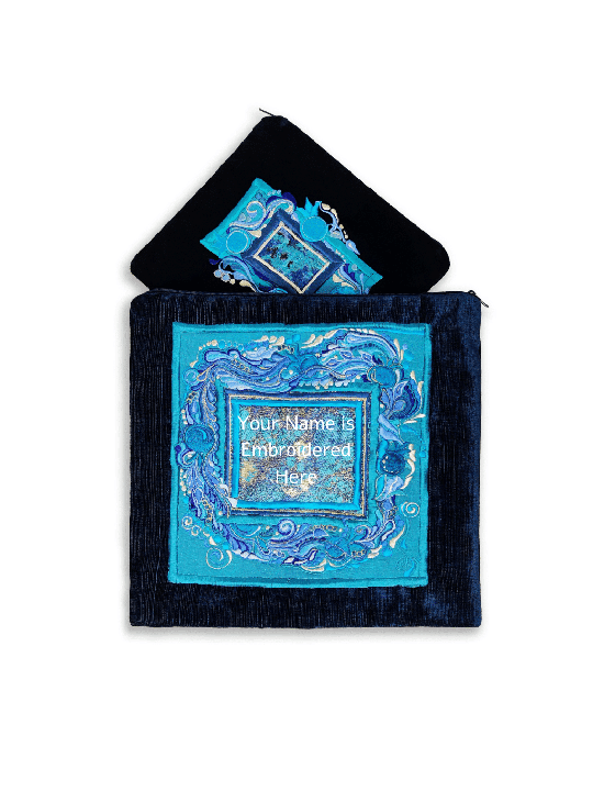Grenades turquoise brodées uniques Tallis & , Tallit et Tefill