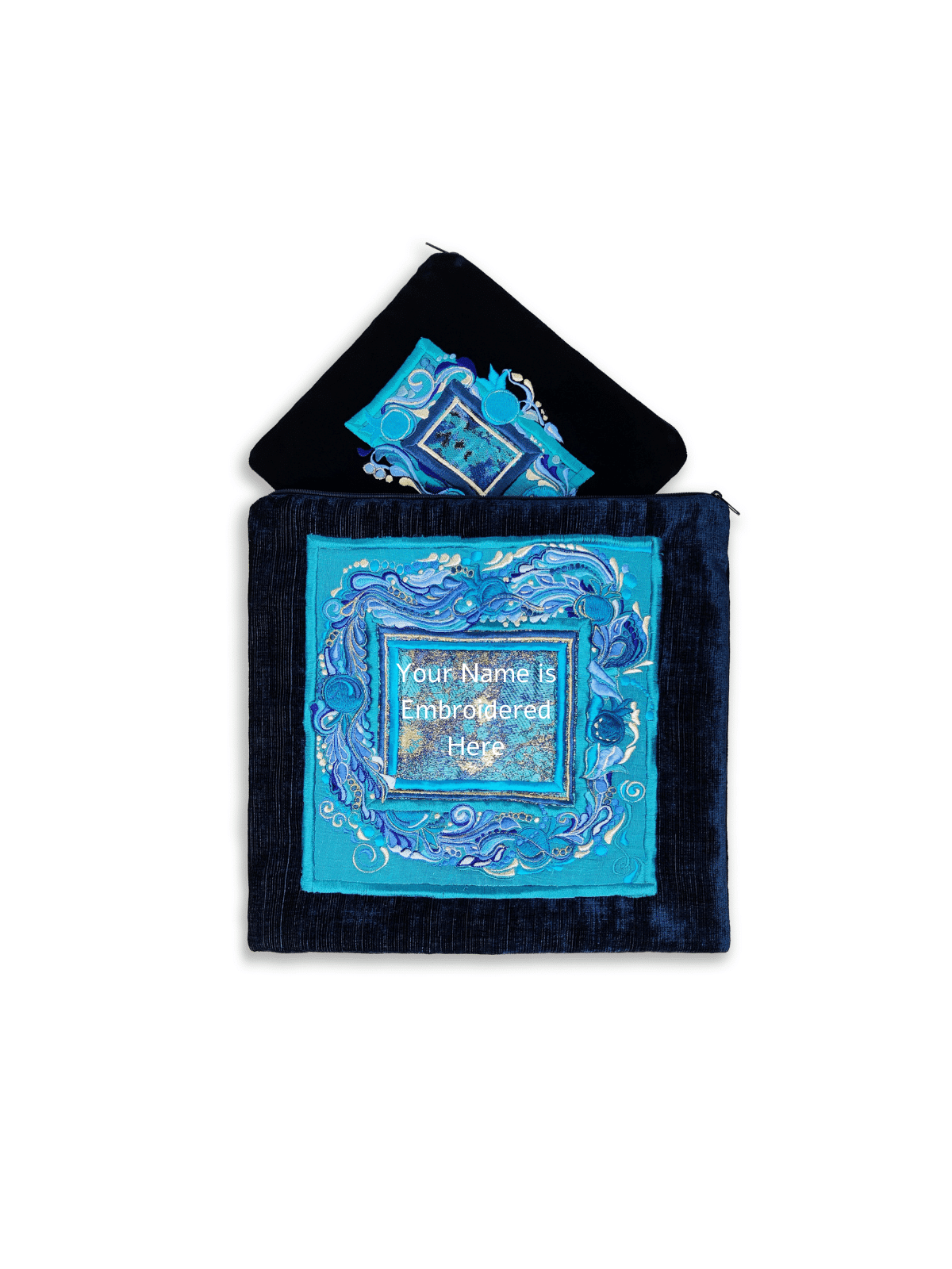 Unique Embroidered Turquoise Pomegranates Tallis & , Tallit and Tefill