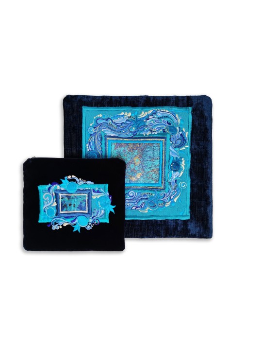 Unique Embroidered Turquoise Pomegranates Tallis & , Tallit and Tefill
