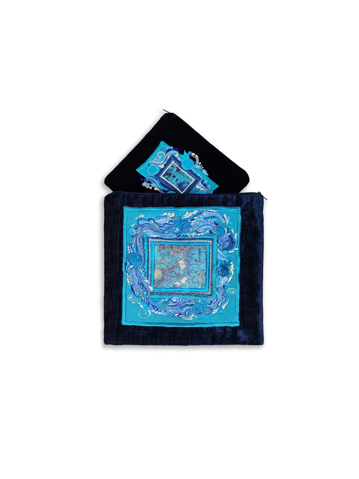 Unique Embroidered Turquoise Pomegranates Tallis & , Tallit and Tefill