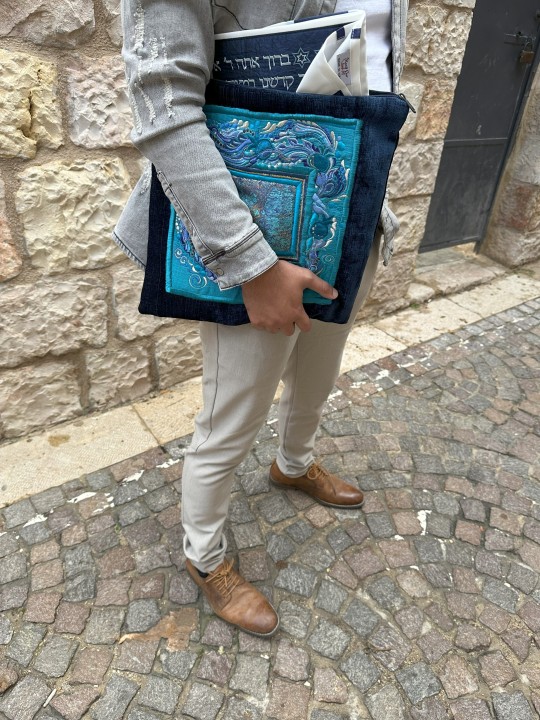 Unique Embroidered Turquoise Pomegranates Tallis & , Tallit and Tefill