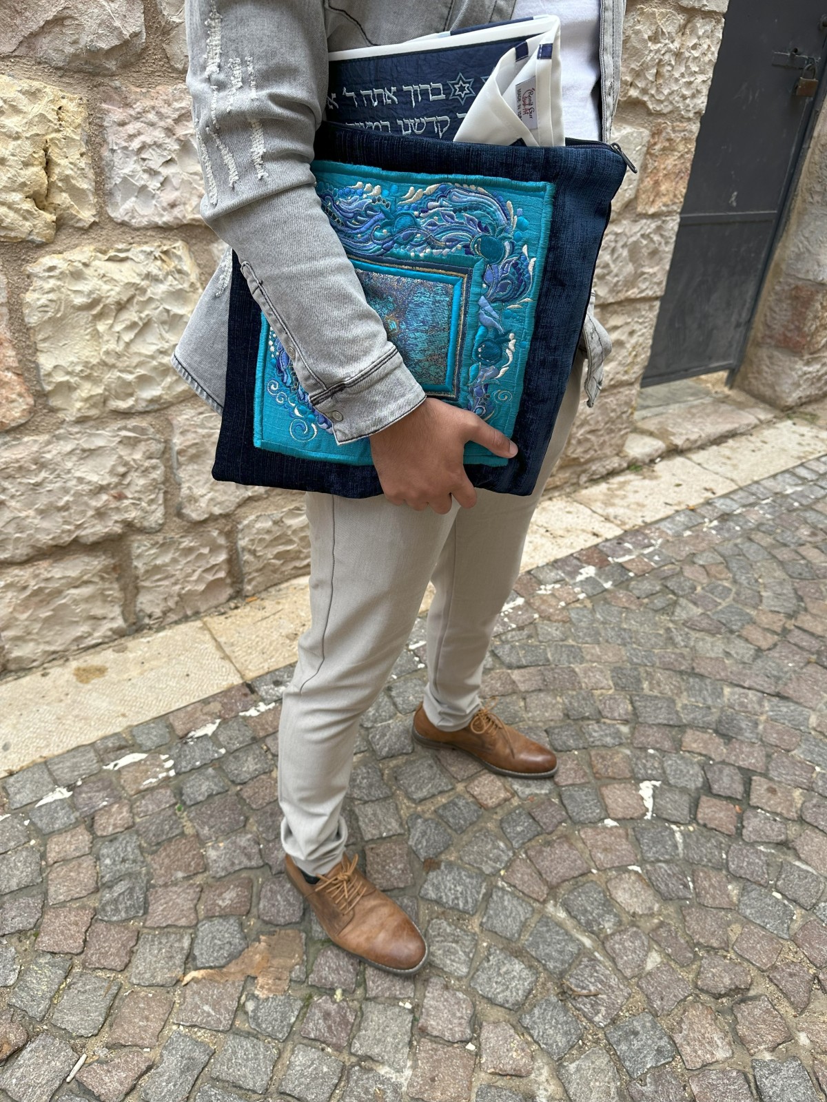 Unique Embroidered Turquoise Pomegranates Tallis & , Tallit and Tefill