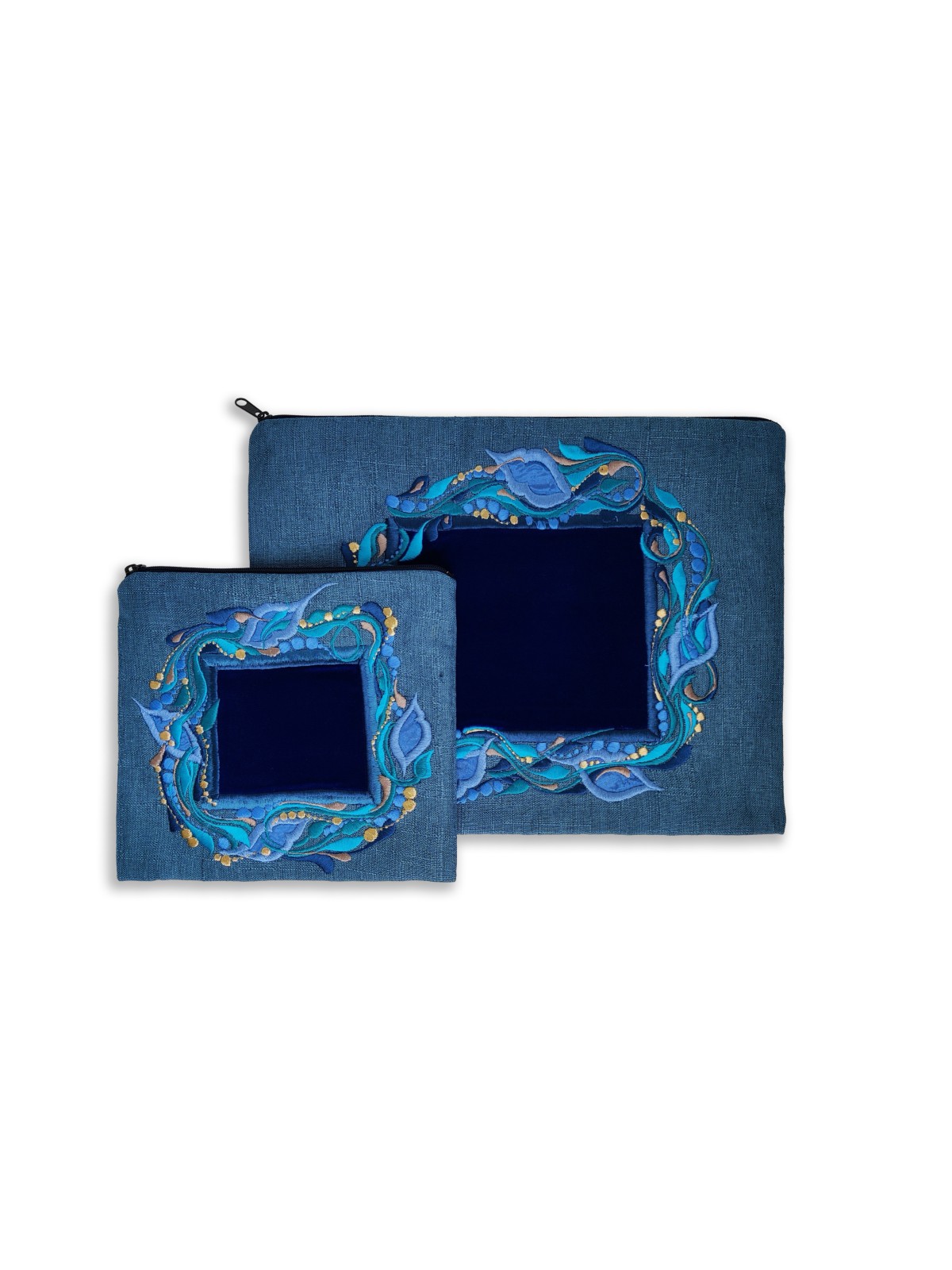 Sac Talit et Tefillin en tissu de velours tissé bleu S, Tallit et Tefill