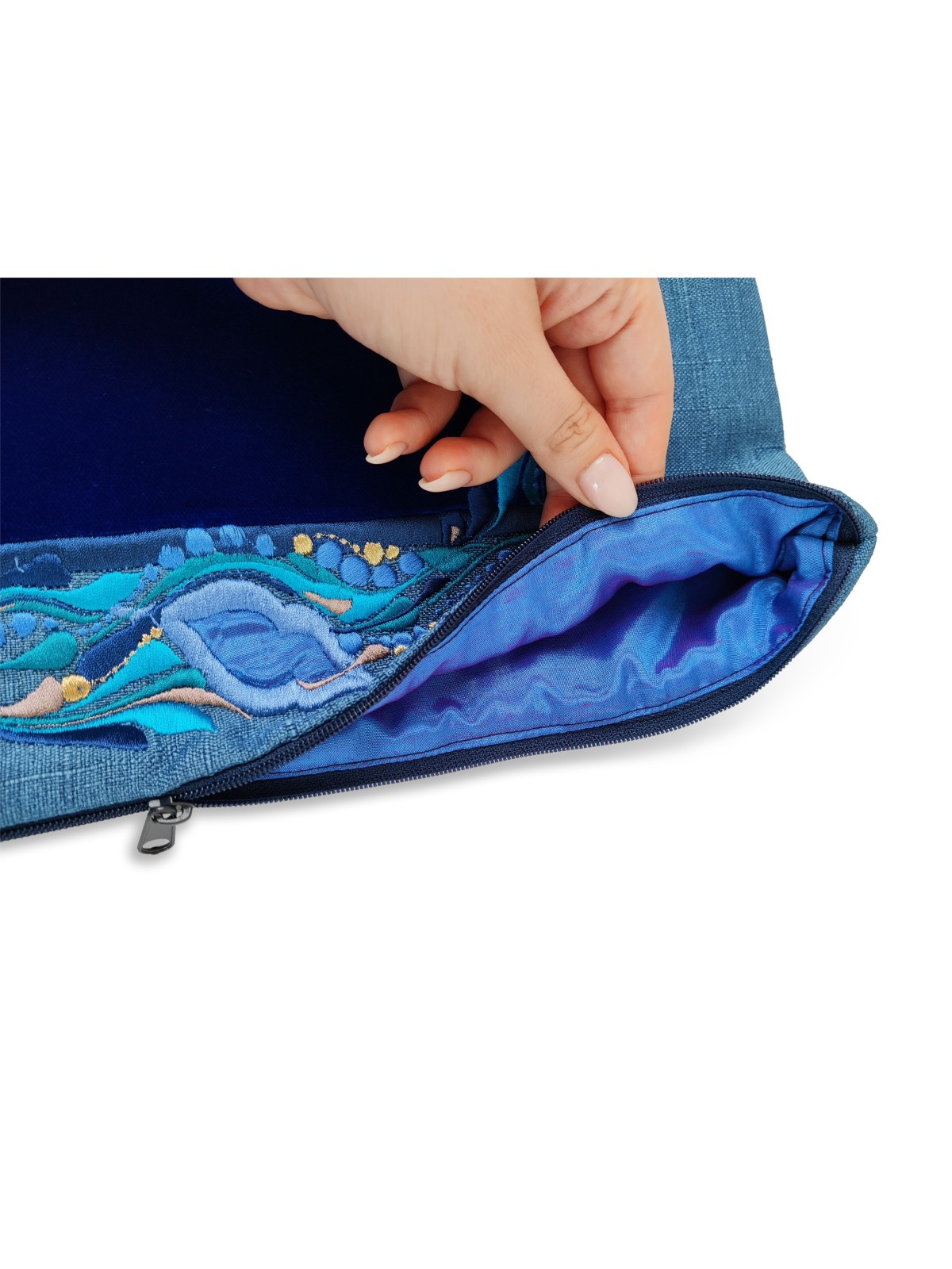 Sac Talit et Tefillin en tissu de velours tissé bleu S, Tallit et Tefill