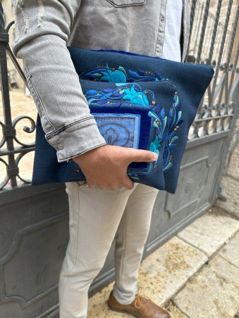 Sacs traditionnels bleus de Talit et Tefillin de Wov, Tallit et Tefill
