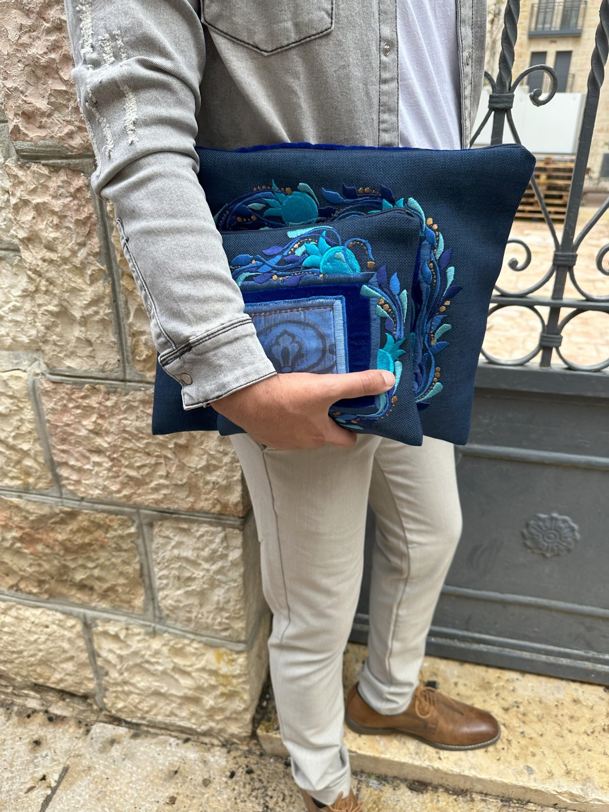 Sacs traditionnels bleus de Talit et Tefillin de Wov, Tallit et Tefill