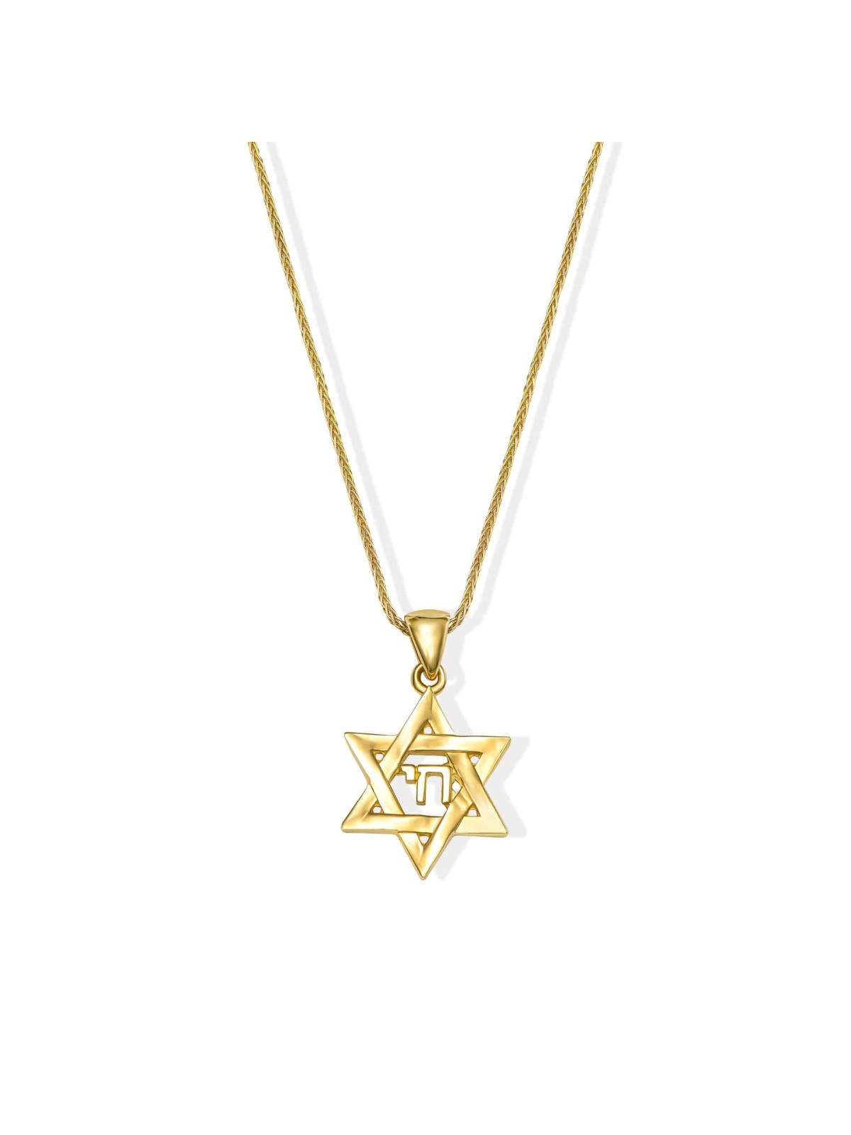 Tiny 14k Gold Magen David Pendant Featuring a Chai , Tu B'Av Gifts , I