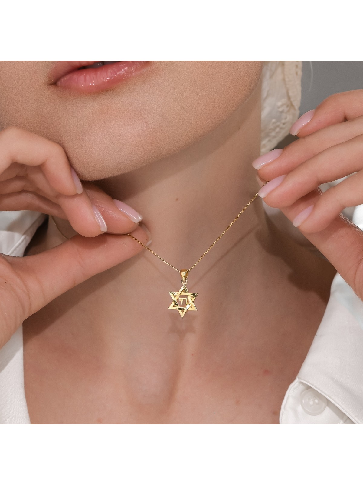 Minuscule pendentif Magen David en or 14 carats avec un Chai, cadeaux Tu B'Av, I