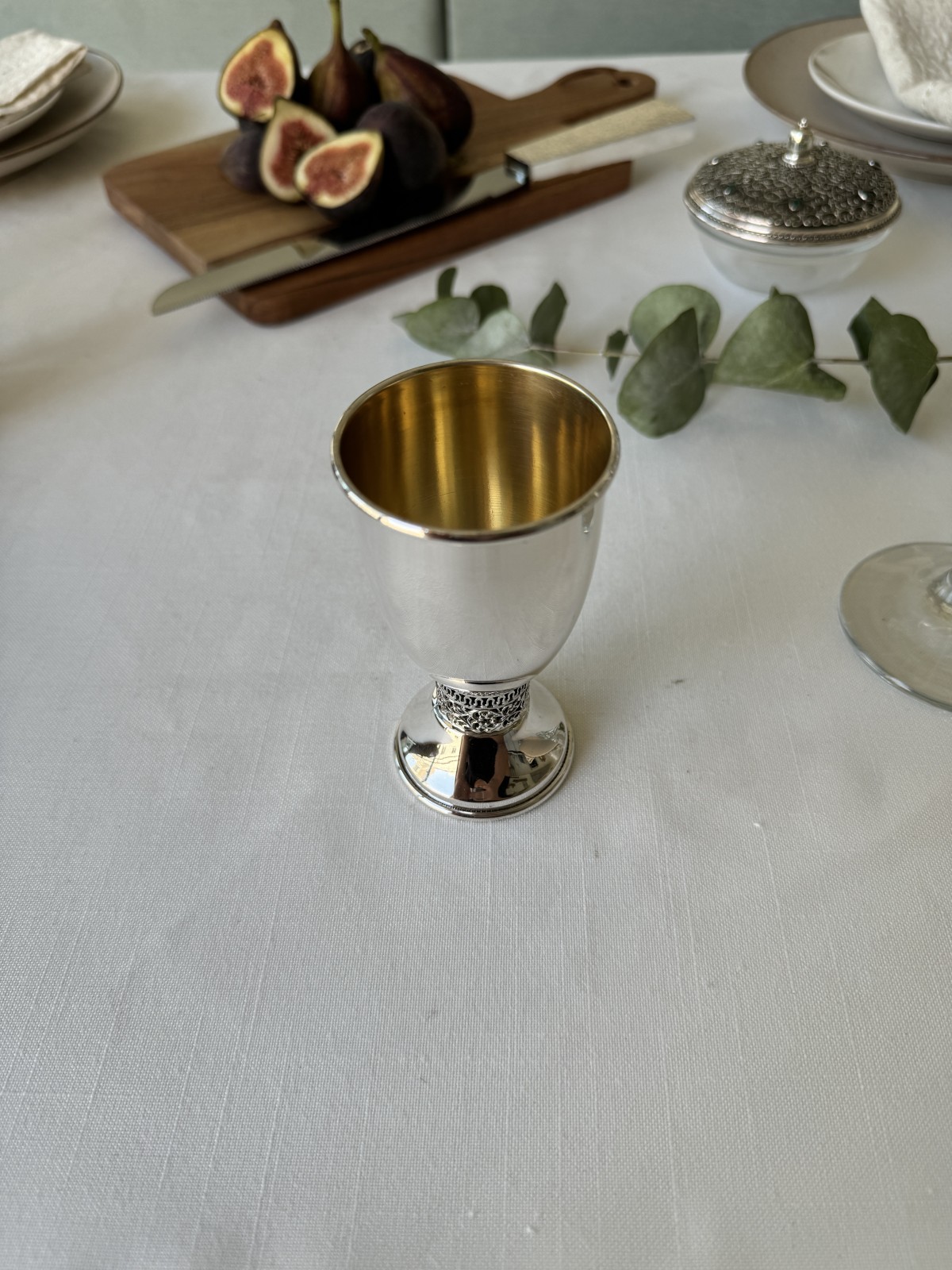 925 Silver Kiddush Cup with Filigree Ring Ornate , Modern Kiddush Cups